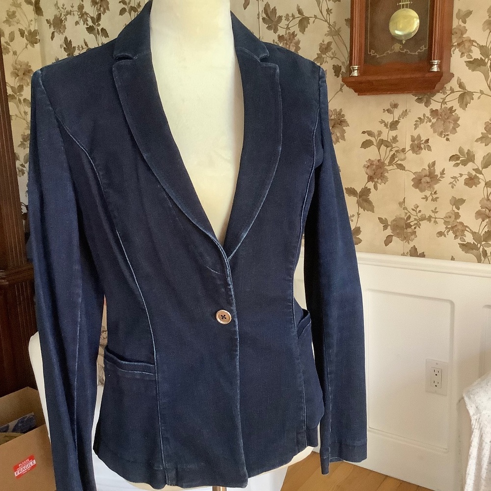 White House Black Market Denim Jacket Dark Blue Size 6